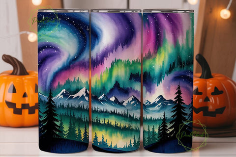 Aurora Forest Night 20oz Tumbler Wrap Sublimation PixelChick 