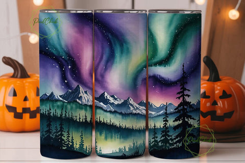 Aurora Forest Night 20oz Tumbler Wrap Sublimation PixelChick 