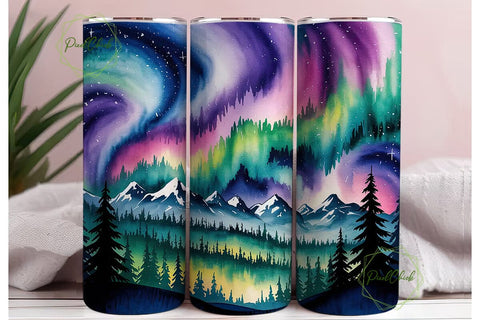Aurora Forest Night 20oz Tumbler Wrap Sublimation PixelChick 