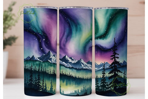 Aurora Forest Night 20oz Tumbler Wrap Sublimation PixelChick 