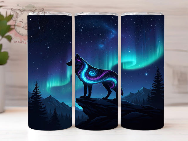 Aurora Galaxy Wolf Tumbler, Galaxy Wolf Pattern, Cosmic Wolf Design, 20Oz Sublimation Wrap, Aurora Night Art, Space Wolf Texture, Tumbler Sublimation Sublimation Lara' s Designs 