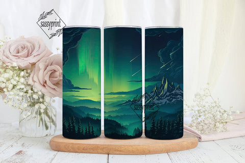 Aurora Mountain Forest 20oz Tumbler Wrap Sublimation sassyprint 
