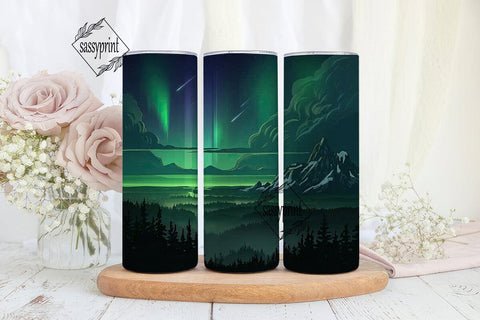 Aurora Mountain Forest 20oz Tumbler Wrap Sublimation sassyprint 