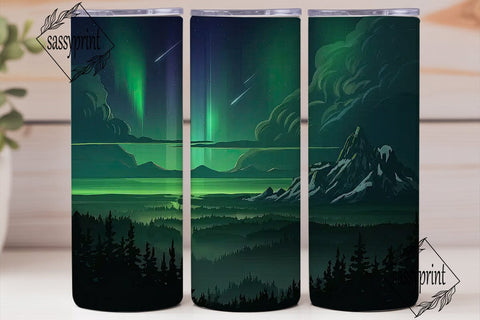 Aurora Mountain Forest 20oz Tumbler Wrap Sublimation sassyprint 