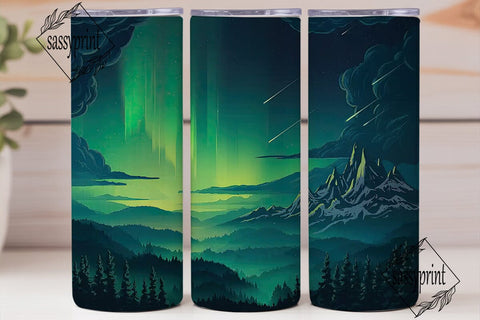 Aurora Mountain Forest 20oz Tumbler Wrap Sublimation sassyprint 
