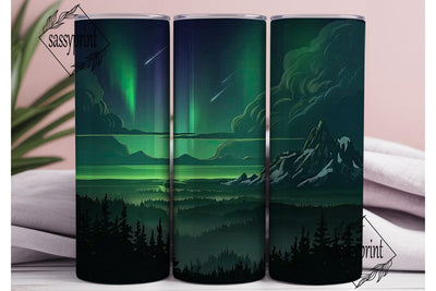 Aurora Mountain Forest 20oz Tumbler Wrap Sublimation sassyprint 