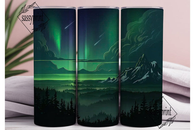 Aurora Mountain Forest 20oz Tumbler Wrap Sublimation sassyprint 