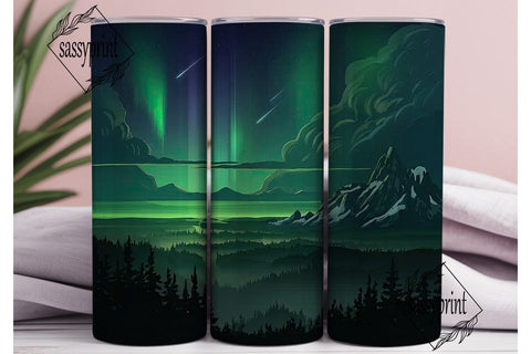 Aurora Mountain Forest 20oz Tumbler Wrap Sublimation sassyprint 