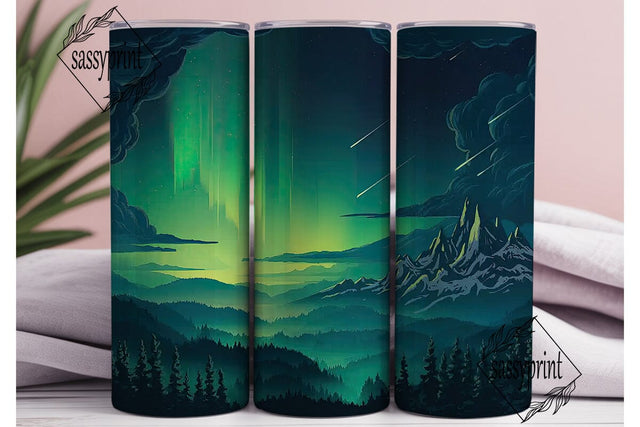 Aurora Mountain Forest 20oz Tumbler Wrap Sublimation sassyprint 
