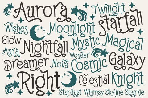 Aurora Night – Cute Celestial Handwritten Display Font Font TonisArtStudio 