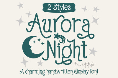 Aurora Night – Cute Celestial Handwritten Display Font Font TonisArtStudio 
