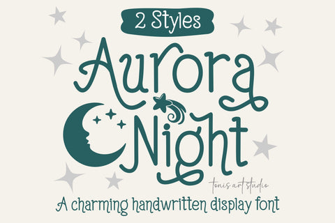 Aurora Night – Cute Celestial Handwritten Display Font Font TonisArtStudio 