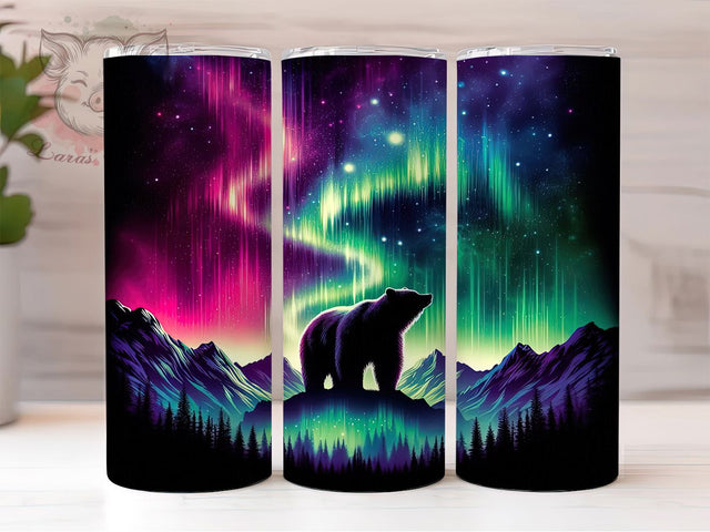 Aurora Northern Lights Bear Tumbler, Aurora Bear Pattern, Northern Lights Bear Design, 20Oz Sublimation Wrap, Arctic Bear Art, Aurora Sky Texture, Tumbler Sublimation Sublimation Lara' s Designs 