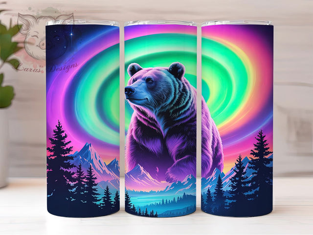 Aurora Northern Lights Bear Tumbler, Aurora Bear Pattern, Northern Lights Bear Design, 20Oz Sublimation Wrap, Arctic Bear Art, Aurora Sky Texture, Tumbler Sublimation Sublimation Lara' s Designs 