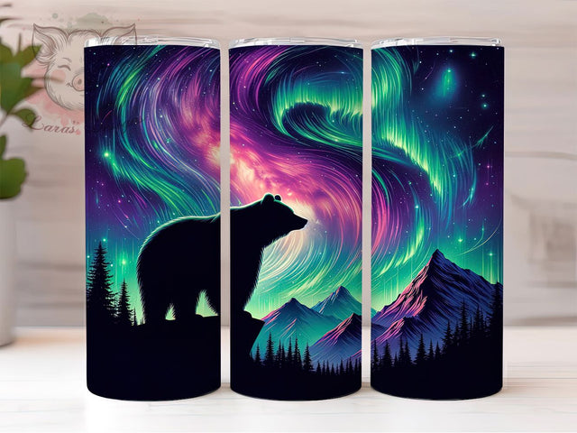 Aurora Northern Lights Bear Tumbler, Aurora Bear Pattern, Northern Lights Bear Design, 20Oz Sublimation Wrap, Arctic Bear Art, Aurora Sky Texture, Tumbler Sublimation Sublimation Lara' s Designs 