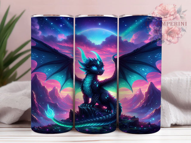 Aurora Northern Lights Dragon Tumbler, Aurora Dragon Wrap, Fantasy Dragon PNG, 20oz Sublimation Design, Mythical Creature Tumbler, Celestial Dragon Art, Vibrant Aurora Cup Sublimation Li Zamperini 