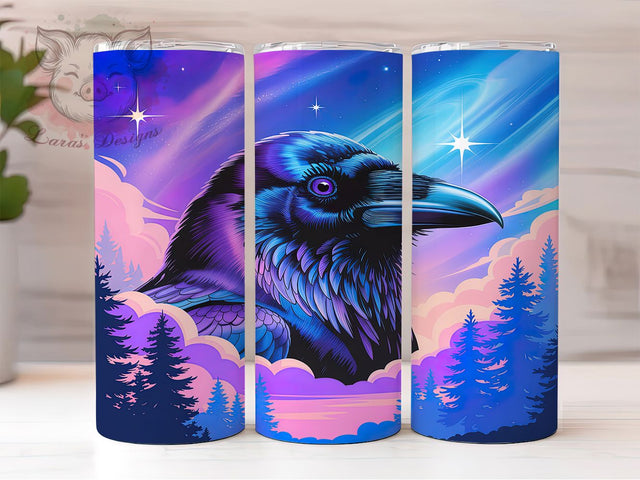 Aurora Northern Lights Raven Tumbler, Aurora Raven Pattern, Northern Lights Bird Design, 20Oz Sublimation Wrap, Mystic Raven Art, Aurora Sky Texture, Tumbler Sublimation Sublimation Lara' s Designs 