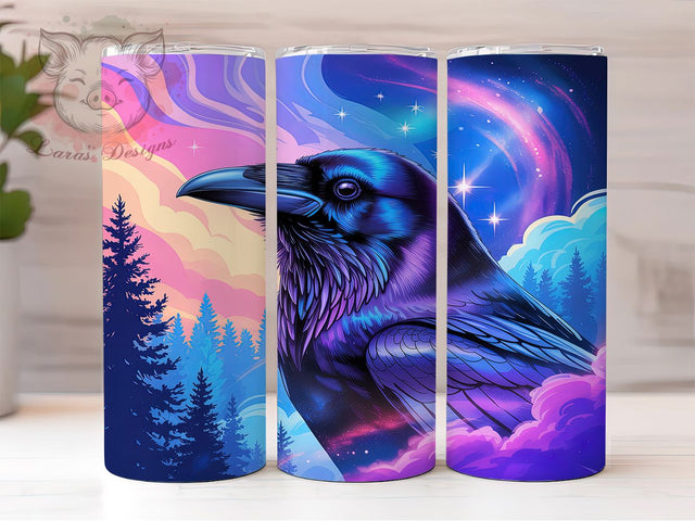 Aurora Northern Lights Raven Tumbler, Aurora Raven Pattern, Northern Lights Bird Design, 20Oz Sublimation Wrap, Mystic Raven Art, Aurora Sky Texture, Tumbler Sublimation Sublimation Lara' s Designs 