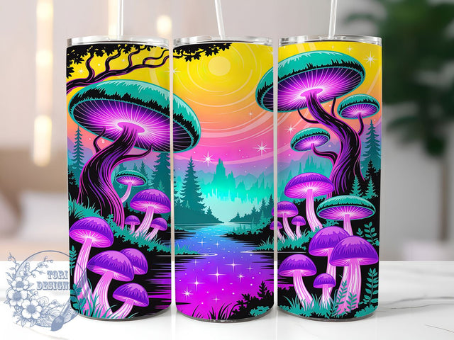 Aurora Psychedelic Mushroom Tumbler, Northern Lights Forest, Trippy Mushroom Pattern, 20Oz Sublimation Wrap, Aurora Fantasy Art, Colorful Mushroom Texture, Tumbler Sublimation Sublimation ToriDesigns 