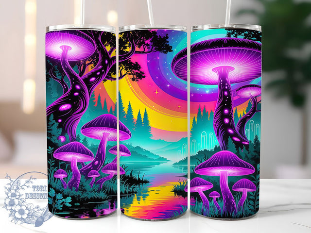 Aurora Psychedelic Mushroom Tumbler, Northern Lights Forest, Trippy Mushroom Pattern, 20Oz Sublimation Wrap, Aurora Fantasy Art, Colorful Mushroom Texture, Tumbler Sublimation Sublimation ToriDesigns 