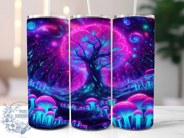 Aurora Psychedelic Mushroom Tumbler, Northern Lights Forest, Trippy Mushroom Pattern, 20Oz Sublimation Wrap, Aurora Fantasy Art, Colorful Mushroom Texture, Tumbler Sublimation Sublimation ToriDesigns 