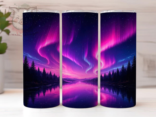 Aurora River Reflection 20oz Tumbler, Northern Lights, River Scene, Water Reflection, Night Sky, Nature Art, Mystical Landscape, Sublimation Wrap Sublimation Lara' s Designs 