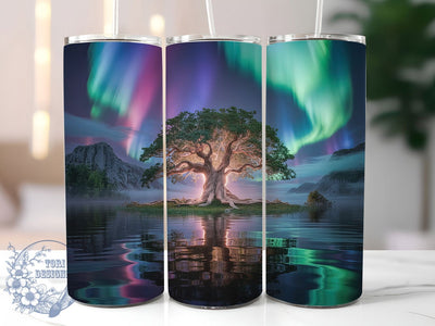 Aurora Tree of Life Tumbler, Northern Lights Wrap, Tree of Life Design, Sublimation Cup, 20oz Skinny Tumbler, Mystical Drinkware, Cosmic Nature Style Sublimation ToriDesigns 