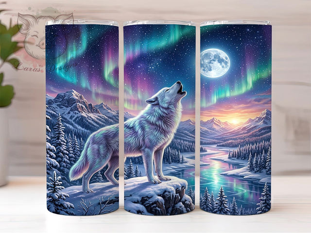 Aurora White Wolf 20oz Tumbler, Aurora White Wolf, White Wolf Tumbler, Aurora Wolf Tumbler, Wolf Tumbler Wrap, Aurora Wolf PNG, White Wolf PNG, 20oz Tumbler Wrap Sublimation Lara' s Designs 