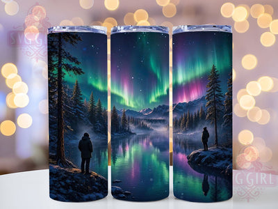 Aurora Winter River Glow 20oz Tumbler, Aurora Motif, Winter Theme, River Accent, Glow Art Design, Mystic Flair, Sublimation Wrap, 20oz Tumbler Sublimation SvggirlplusArt 