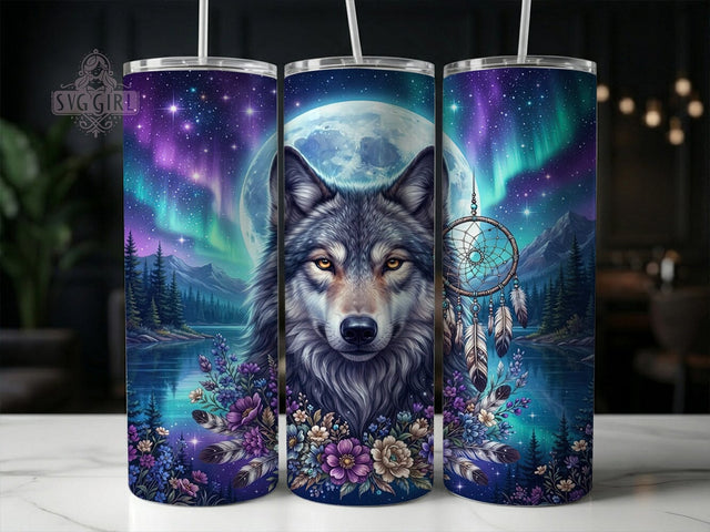 Aurora Wolf & Dreamcatcher 20oz Tumbler, Aurora Wolf, Wolf Dreamcatcher, Dreamcatcher Tumbler, 20oz Tumbler, Aurora Tumbler, Wolf Tumbler, Tumbler Wrap Sublimation SvggirlplusArt 