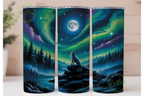 Aurora Wolf Moon Night 20oz Tumbler Wrap Sublimation PixelChick 