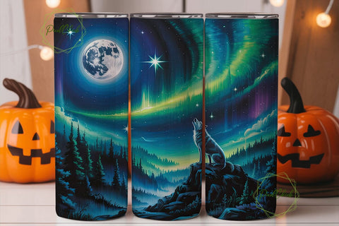 Aurora Wolf Moon Night 20oz Tumbler Wrap Sublimation PixelChick 