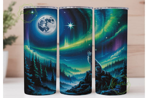 Aurora Wolf Moon Night 20oz Tumbler Wrap Sublimation PixelChick 