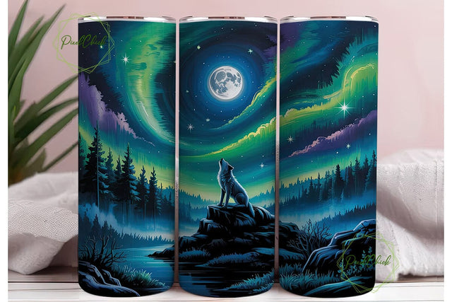 Aurora Wolf Moon Night 20oz Tumbler Wrap Sublimation PixelChick 