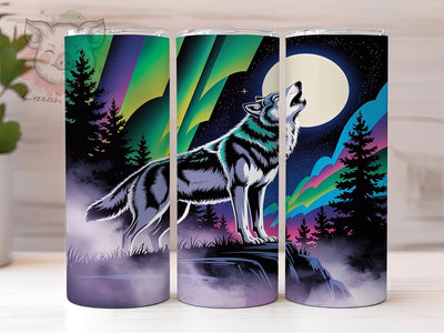 Aurora Wolf Moonlight 20oz Tumbler, Wolf Moonlight, Aurora Style, Night Sky Theme, Sublimation Wrap, 20oz Tumbler, Mystical Aesthetic, Wild Spirit Sublimation Lara' s Designs 