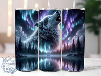 Aurora Wolf Northern Lights Tumbler, Aurora Borealis Wrap, 20oz Tumbler Sublimation, Mystical Forest Design, Glowing Night Sky Sublimation, Wild Spirit Tumbler, Arctic Howl Wrap Sublimation ToriDesigns 