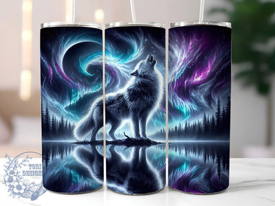 Aurora Wolf Northern Lights Tumbler, Aurora Borealis Wrap, 20oz Tumbler Sublimation, Mystical Forest Design, Glowing Night Sky Sublimation, Wild Spirit Tumbler, Arctic Howl Wrap Sublimation ToriDesigns 