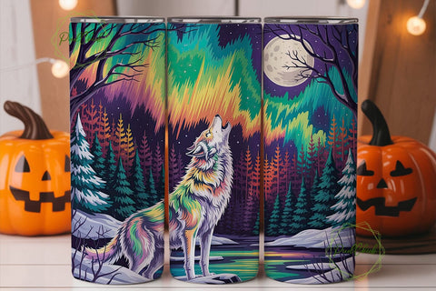 Aurora Wolf Winter Night 20oz Tumbler Sublimation PixelChick 