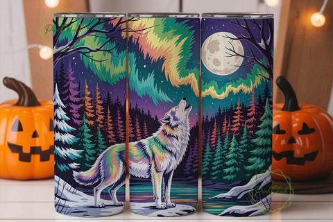 Aurora Wolf Winter Night 20oz Tumbler Sublimation PixelChick 