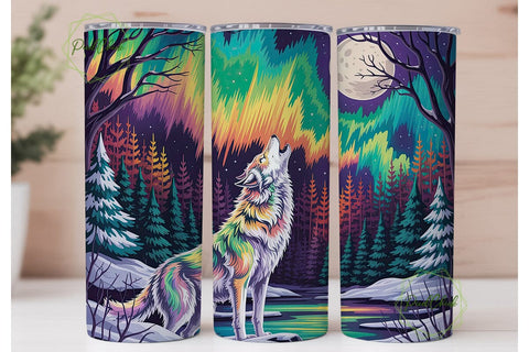 Aurora Wolf Winter Night 20oz Tumbler Sublimation PixelChick 