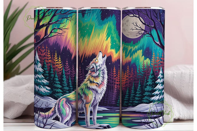 Aurora Wolf Winter Night 20oz Tumbler Sublimation PixelChick 