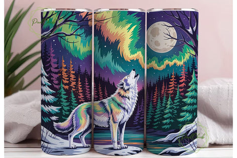 Aurora Wolf Winter Night 20oz Tumbler Sublimation PixelChick 