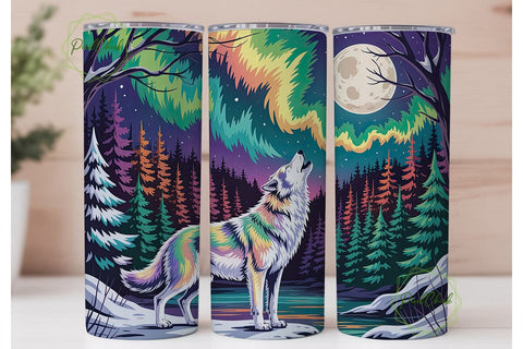 Aurora Wolf Winter Night 20oz Tumbler Sublimation PixelChick 