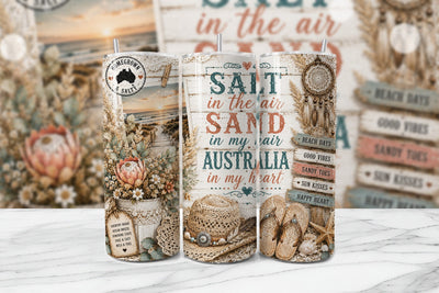 Aussie Coastal Salt Air Tumbler Wrap PNG Sublimation BijouBay 