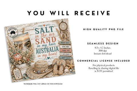 Aussie Coastal Salt Air Tumbler Wrap PNG Sublimation BijouBay 