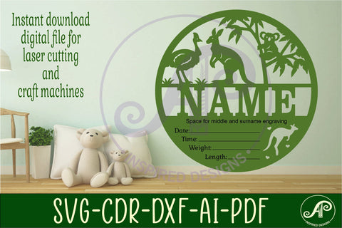 Australian animals Newborn Baby stats, Birth plaque, name SVG APInspireddesigns 