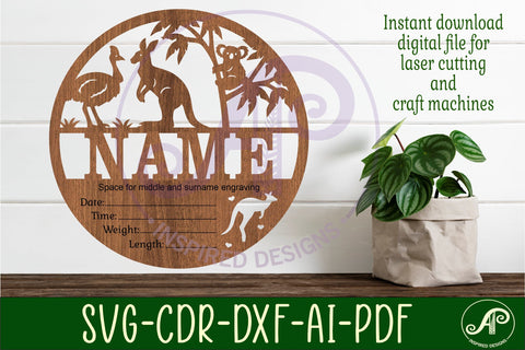 Australian animals Newborn Baby stats, Birth plaque, name SVG APInspireddesigns 