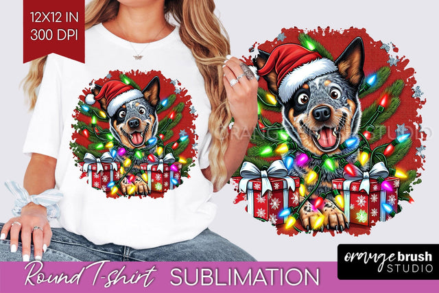 Australian Cattle Christmas Dog Round Tshirt PNG Sublimation OrangeBrushStudio 