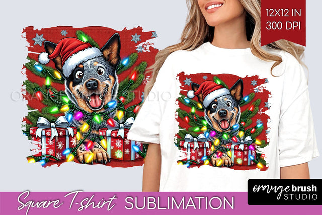 Australian Cattle Christmas Dog Square Tshirt PNG Sublimation OrangeBrushStudio 