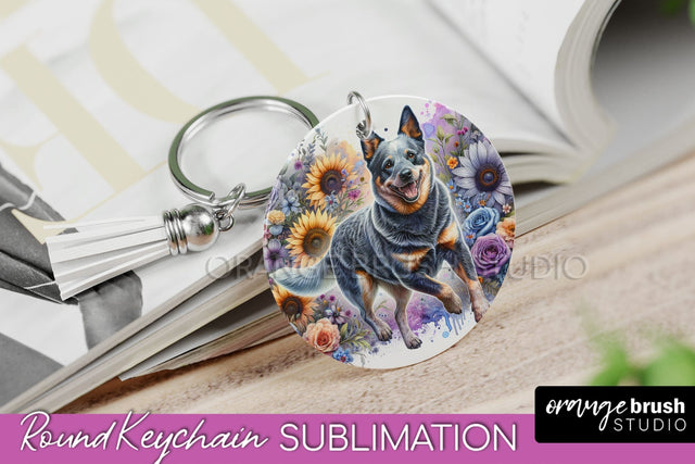 Australian Cattle Dog Keychain - Dog mom Floral Keychain Sublimation Design Sublimation OrangeBrushStudio 